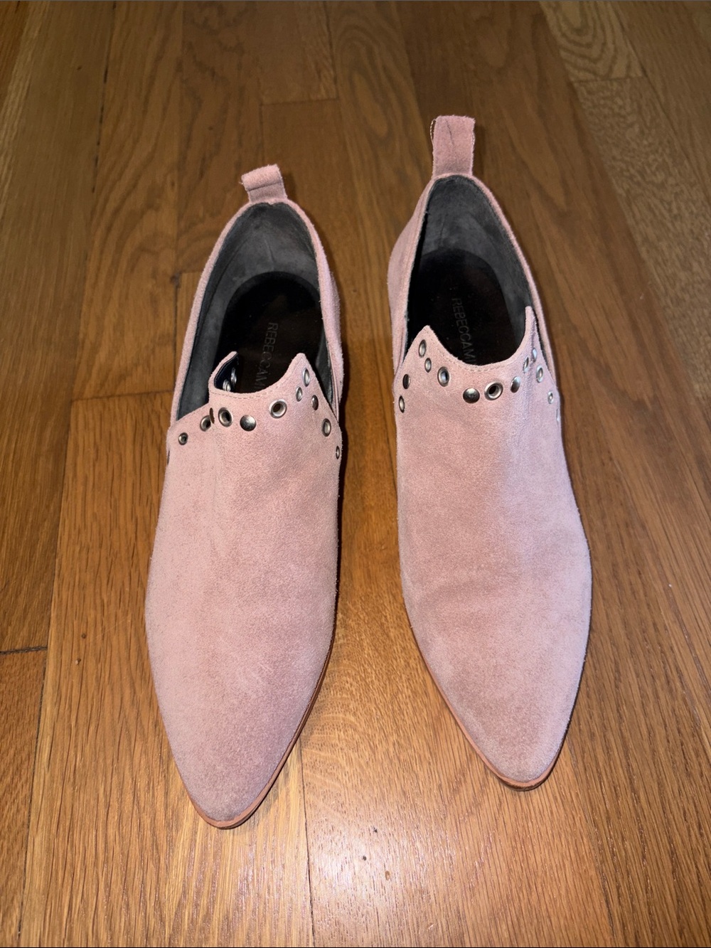 Rebecca Minkoff Dusty Pink Suede Studded Slip-On Loafers